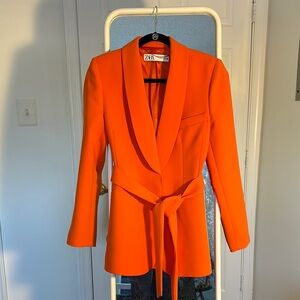 Zara Orange Blazer with Wrap Style and Matching Belt